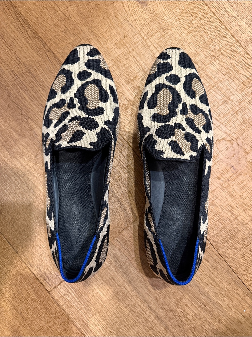 ROTHY’s Leopard Print Knit Slip-On Loafers in Black & Cream